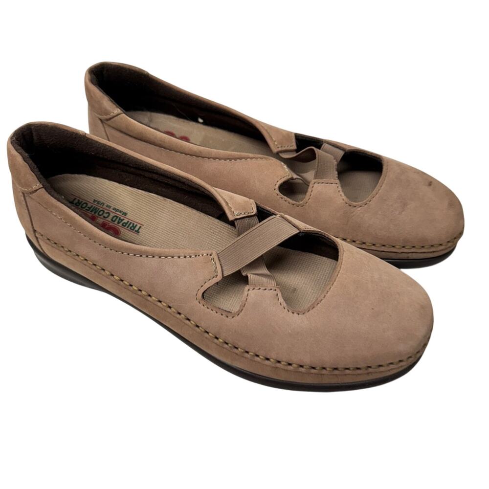 SAS Brown Leather Mary Jane Flats Shoes Womens 9.5 Comfort Classic Slip On
